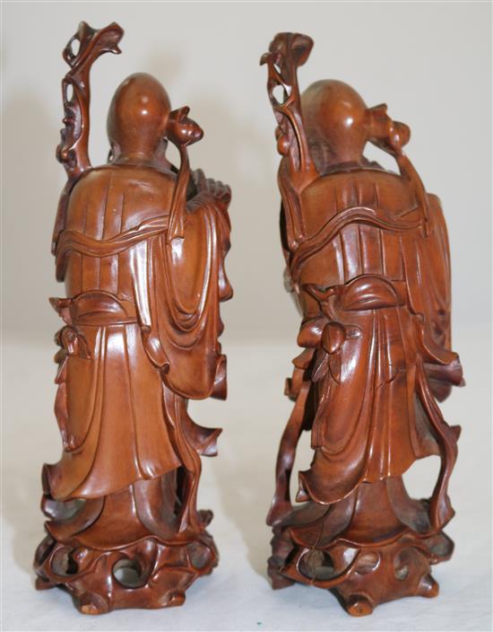 Two Chinese boxwood standing figures of Shou Lao, 20th century, 19.5cm and 20cm